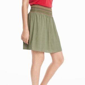 White House Black Market Olive Green Smocked-Waist Midi Skirt
